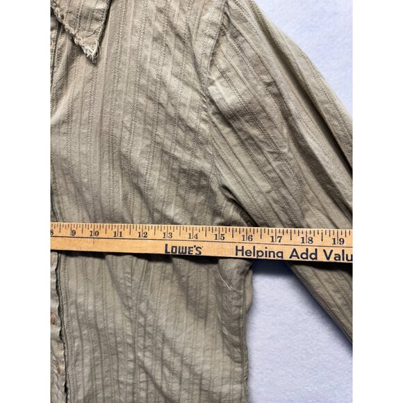 Avenue Outfit Stars Olive Green Button-Up Long Sleeve Shirt Frayed Womens L - Picture 7 of 9